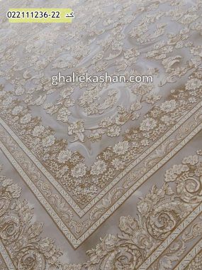 فرش 1200 شانه طرح جازمین زمینه نقره ای کاشان - گل برجسته
