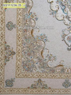 فرش 1200 شانه طرح سپهر زمینه نقره ای کاشان - گل برجسته