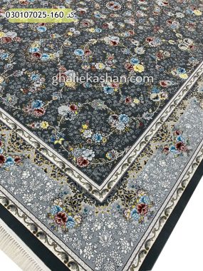 فرش 700 شانه طرح گل آرا زمینه دودی کاشان