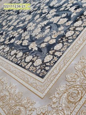 فرش 1200 شانه طرح جازمین زمینه ذغالی کاشان - گل برجسته