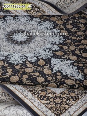 قیمت خرید فرش قالی کاشان فروش فرش ماشینی طلاکوب 1200 شانه طرح اسپادانا اصفهان زمینه خاکستری کاشان - گل برجسته نزدیک