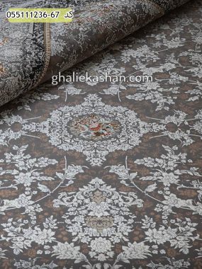 قیمت خرید فرش قالی کاشان فروش فرش ماشینی طلاکوب 1200 شانه طرح افشان دایانا زمینه نقره ای کاشان - گل برجسته زمینه