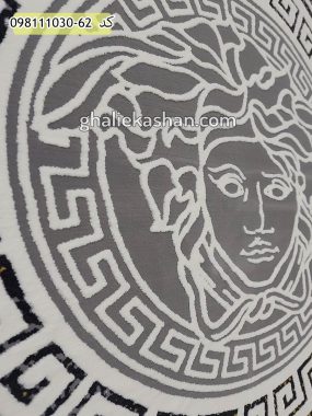 قیمت خرید فرش قالی کاشان فروش فرش ماشینی وینتیج 1000 شانه طرح ورساچه زمینه ذغالی کاشان - گل برجسته نزدیک