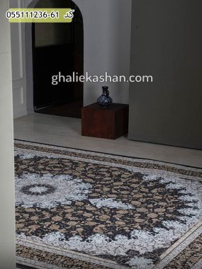 قیمت خرید فرش قالی کاشان فروش فرش ماشینی طلاکوب 1200 شانه طرح اسپادانا اصفهان زمینه خاکستری کاشان - گل برجسته دکور
