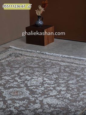 قیمت خرید فرش قالی کاشان فروش فرش ماشینی طلاکوب 1200 شانه طرح افشان دایانا زمینه نقره ای کاشان - گل برجسته دکور