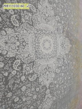 قیمت خرید فرش قالی کاشان فروش فرش ماشینی وینتیج 1000 شانه طرح کهن کد 1626 زمینه طوسی گلبهی کاشان - گل برجسته زمینه