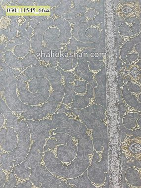 قیمت خرید فرش قالی کاشان فروش فرش ماشینی طلاکوب 1500 شانه طرح افشان اسلیمی زمینه طوسی کاشان - گل برجسته نزدیک