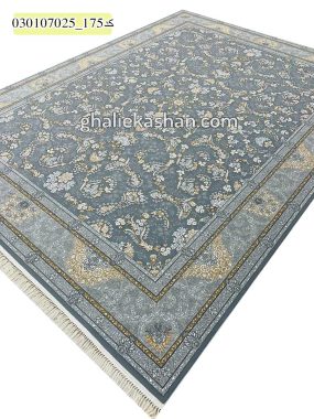 قیمت خرید فرش قالی کاشان فروش فرش ماشینی طلاکوب 700 شانه طرح افشان زرنگار زمینه طوسی کاشان اریب