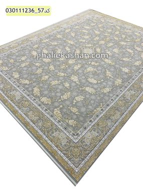 قیمت خرید فرش قالی کاشان فروش فرش ماشینی طلاکوب 1200 شانه طرح افشان رزیتا زمینه ترمه ای کاشان - گل برجسته اریب