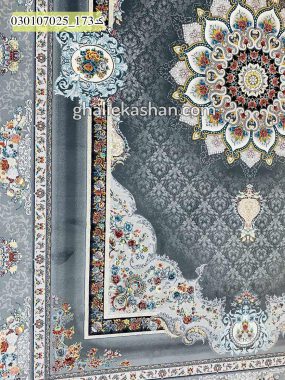 قیمت خرید فرش قالی کاشان فروش فرش ماشینی 700 شانه طرح ستاره زمینه دودی کاشان حاشیه