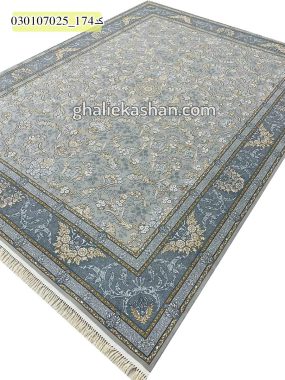 قیمت خرید فرش قالی کاشان فروش فرش ماشینی طلاکوب 700 شانه طرح افشان زرنگار زمینه سیلور کاشان اریب