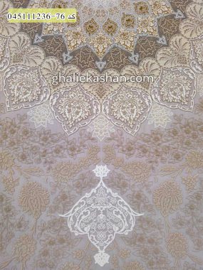 قیمت خرید فرش قالی کاشان فروش فرش ماشینی طلاکوب 1200 شانه طرح رستاک زمینه نقره ای کاشان - گل برجسته نزدیک