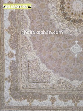 قیمت خرید فرش قالی کاشان فروش فرش ماشینی طلاکوب 1200 شانه طرح رستاک زمینه نقره ای کاشان - گل برجسته حاشیه