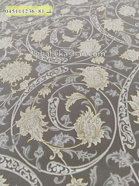 قیمت خرید فرش قالی کاشان فروش فرش ماشینی طلاکوب 1200 شانه طرح افشان شاهنامه زمینه طوسی متالیک کاشان - گل برجسته نزدیک