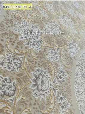 قیمت خرید فرش قالی کاشان فروش فرش ماشینی طلاکوب 1200 شانه طرح گل افشان زمینه صدفی کاشان - گل برجسته نزدیک