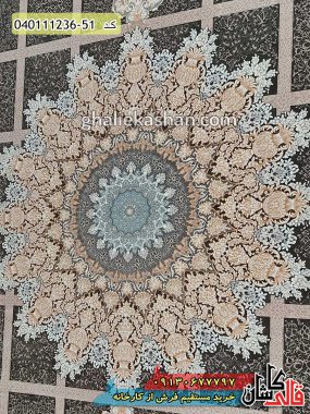 قیمت خرید فرش قالی کاشان فروش فرش ماشینی 1200 شانه خشتی طرح ریحان زمینه زغالی کاشان گل برجسته زمینه
