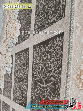 قیمت خرید فرش قالی کاشان فروش فرش ماشینی 1200 شانه خشتی طرح ریحان زمینه زغالی کاشان گل برجسته نزدیک