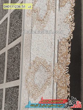 قیمت خرید فرش قالی کاشان فروش فرش ماشینی 1200 شانه خشتی طرح ریحان زمینه زغالی کاشان گل برجسته نزدیک