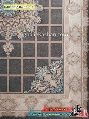 خرید فرش قالی کاشان فروش فرش ماشینی 1200 شانه خشتی طرح ریحان زمینه متالیک کاشان 2
