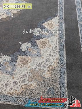 خرید فرش قالی کاشان فروش فرش ماشینی 1200 شانه طرح ناردون زمینه زغالی کاشان گل برجسته حاشیه