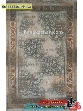 خرید فرش قالی کاشان فروش فرش ماشینی وینتیج 1200 شانه طرح افشان شاه عباسی ابروباد زمینه دودی کاشان گل برجسته اصلی