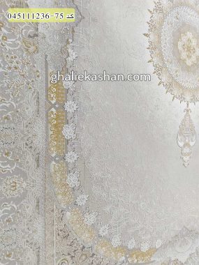 خرید فرش قالی کاشان فروش فرش ماشینی فرش 1200 شانه طرح هالیوود زمینه صدفی کاشان گل برجسته نزدیک