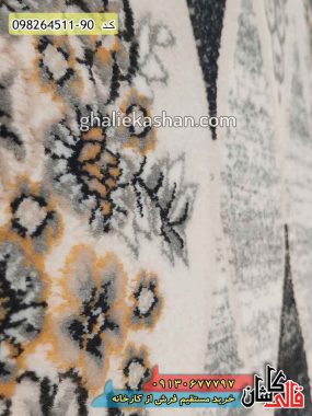 خرید فرش قالی کاشان فروش فرش ماشینی مدرن و فانتزی وینتیج طرح لوزی همایون زمینه بژ کاشان گل برجسته نزدیک3