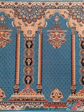 سجاده فرش نماز 700 شانه طرح لوستری رنگ آبی کاشان 3