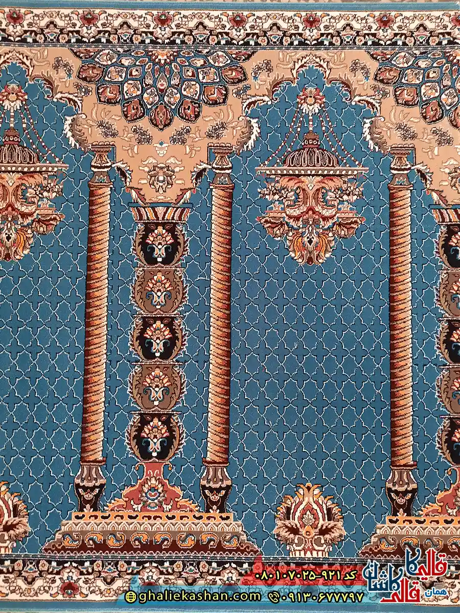 سجاده فرش نماز 700 شانه طرح لوستری رنگ آبی کاشان 3