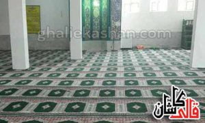 طرح فرش مسجد نماز سجاده فرش ماشینی طرح رضوان زمینه سبز حاشیه قرمز قالی کاشان