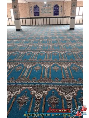 سجاده فرش نماز و مسجد کاشان 700 شانه طرح لوستری زمینه آبی کاشان