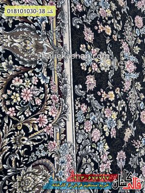 قیمت خرید فرش قالی کاشان فروش فرش ماشینی 1000 شانه طرح الارز زمینه سرمه ای کاشان گل برجسته نزدیک2