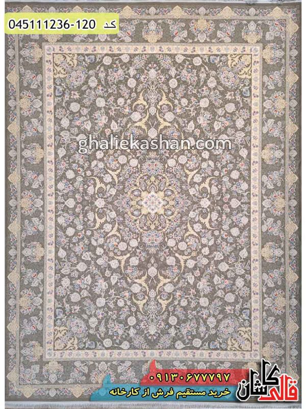قیمت خرید فرش قالی کاشان فروش فرش ماشینی طلاکوب 1200 شانه طرح شیرین زمینه متالیک کاشان گل برجسته اصلی