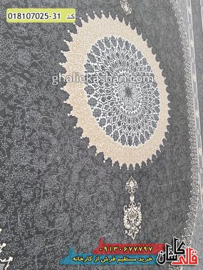 قیمت خرید فرش قالی کاشان فروش فرش ماشینی طلاکوب 700 شانه طرح محراب زمینه متالیک کاشان زمینه