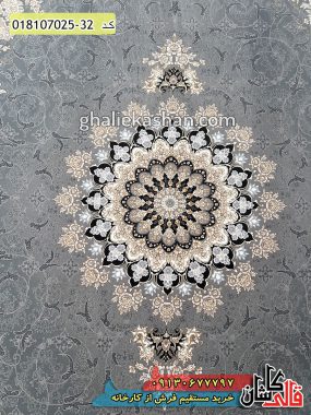 قیمت خرید فرش قالی کاشان فروش فرش ماشینی طلاکوب 700 شانه طرح مهرگان زمینه دلفینی کاشان ترنج