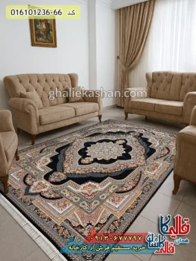 فرش 1200 شانه طرح باغ معلق زمینه سرمه ای کاشان