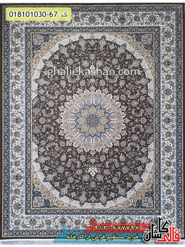 قیمت خرید فرش قالی کاشان فروش فرش ماشینی 1000 شانه طرح مشتاق زمینه گردویی کاشان اصلی