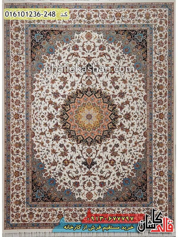 قیمت خرید فرش قالی کاشان فروش فرش ماشینی 1200 شانه طرح اصفهان زمینه کرم کاشان اصلی