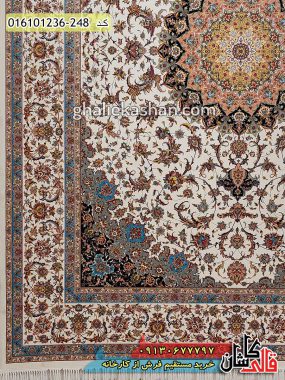 قیمت خرید فرش قالی کاشان فروش فرش ماشینی 1200 شانه طرح اصفهان زمینه کرم کاشان حاشیه