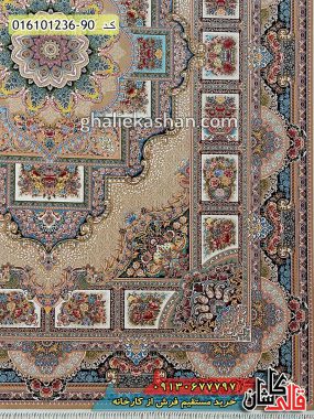 قیمت خرید فرش قالی کاشان فروش فرش ماشینی 1200 شانه طرح حوض نقره زمینه بژ کاشان حاشیه