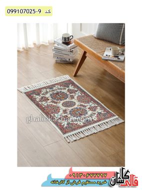 قیمت خرید فرش قالی کاشان فروش فرش ماشینی 700 شانه طرح افشان باغ بهشت زمینه کرم کاشان پادری دکوراسیون