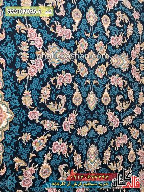 قیمت خرید فرش قالی کاشان فروش فرش ماشینی 700 شانه طرح افشان گل سرخ زمینه سرمه ای کاشان زمینه