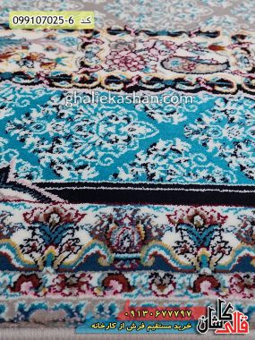 قیمت خرید فرش قالی کاشان فروش فرش ماشینی 700 شانه طرح یاس چشمه فیلی زمینه آبی کاشان نزدیک2