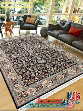فرش 1200 شانه طرح افشان کیمیای سعادت زمینه سرمه ای کاشان