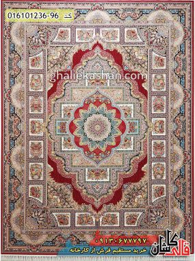 قیمت خرید فرش قالی کاشان فروش فرش ماشینی 1200 شانه طرح حوض نقره زمینه قرمز لاکی کاشان اصلی