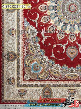 قیمت خرید فرش قالی کاشان فروش فرش ماشینی 1200 شانه طرح رویا زمینه قرمز لاکی کاشان حاشیه