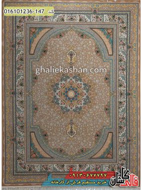 قیمت خرید فرش قالی کاشان فروش فرش ماشینی 1200 شانه طرح طاق بستان زمینه بژ کاشان اصلی