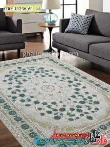 قیمت خرید فرش قالی کاشان فروش فرش ماشینی طلاکوب 1200 شانه طرح سلنا زمینه صدفی سبز کاشان گل برجسته دکوراسیون