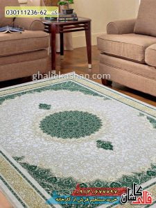 قیمت خرید فرش قالی کاشان فروش فرش ماشینی طلاکوب 1200 شانه طرح کلاسیک زمینه صدفی سبز کاشان گل برجسته دکوراسیون
