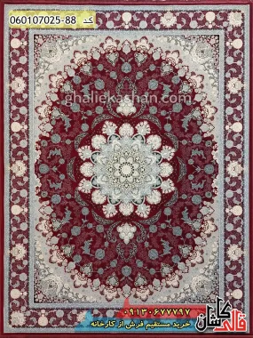 قیمت خرید فرش قالی کاشان فروش فرش ماشینی طلاکوب 700 شانه طرح گلرخ زمینه قرمز روناسی کاشان اصلی
